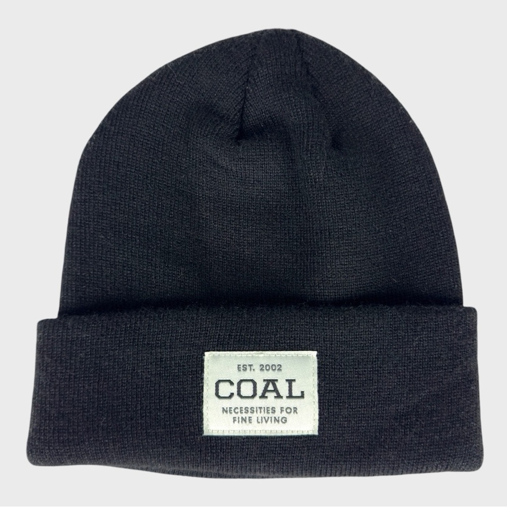 Coal Black Knit Beanie with Logo Patch